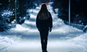 girl in snowy street